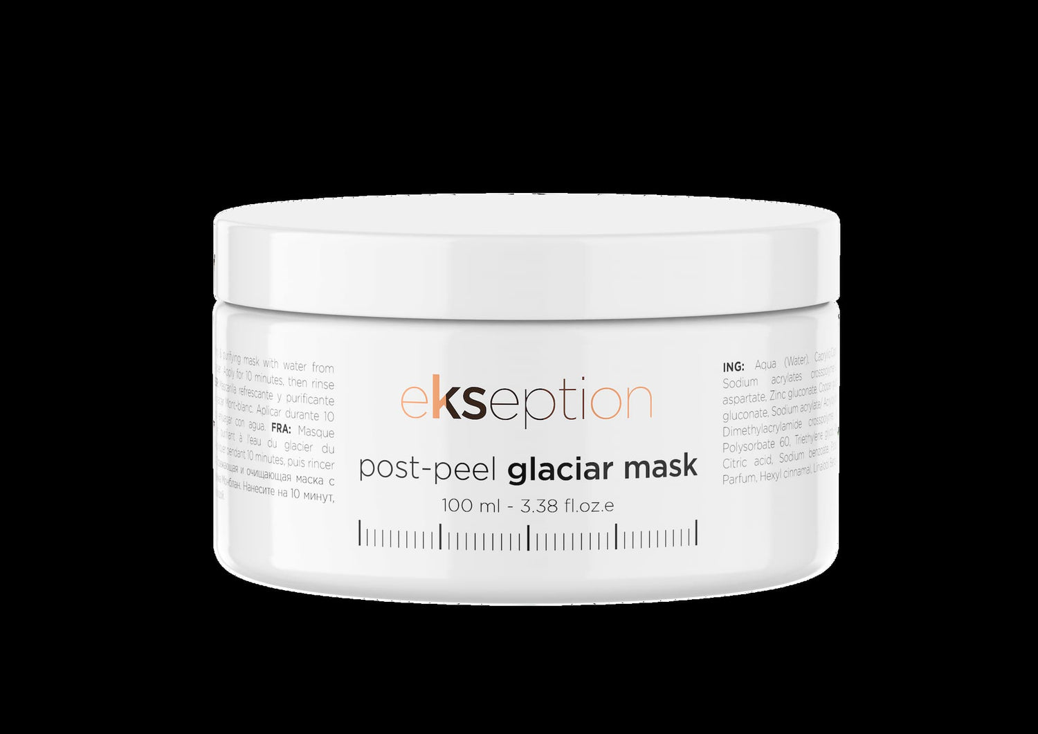 Post-peel glacier mask with glacier texture for a refreshing, cooling sensation. ekseption 100ml