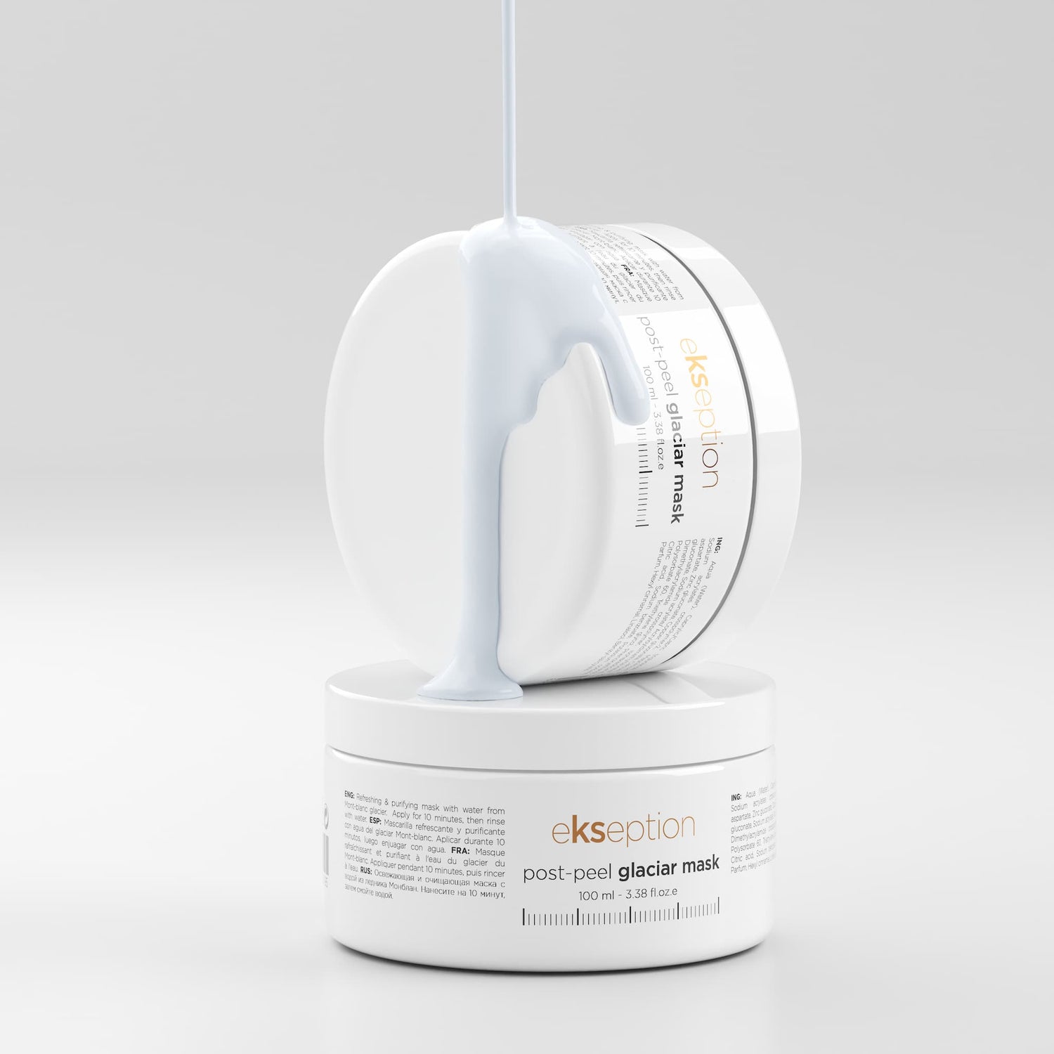 Post-peel glacier mask with glacier texture for a refreshing, cooling sensation. ekseption 100ml